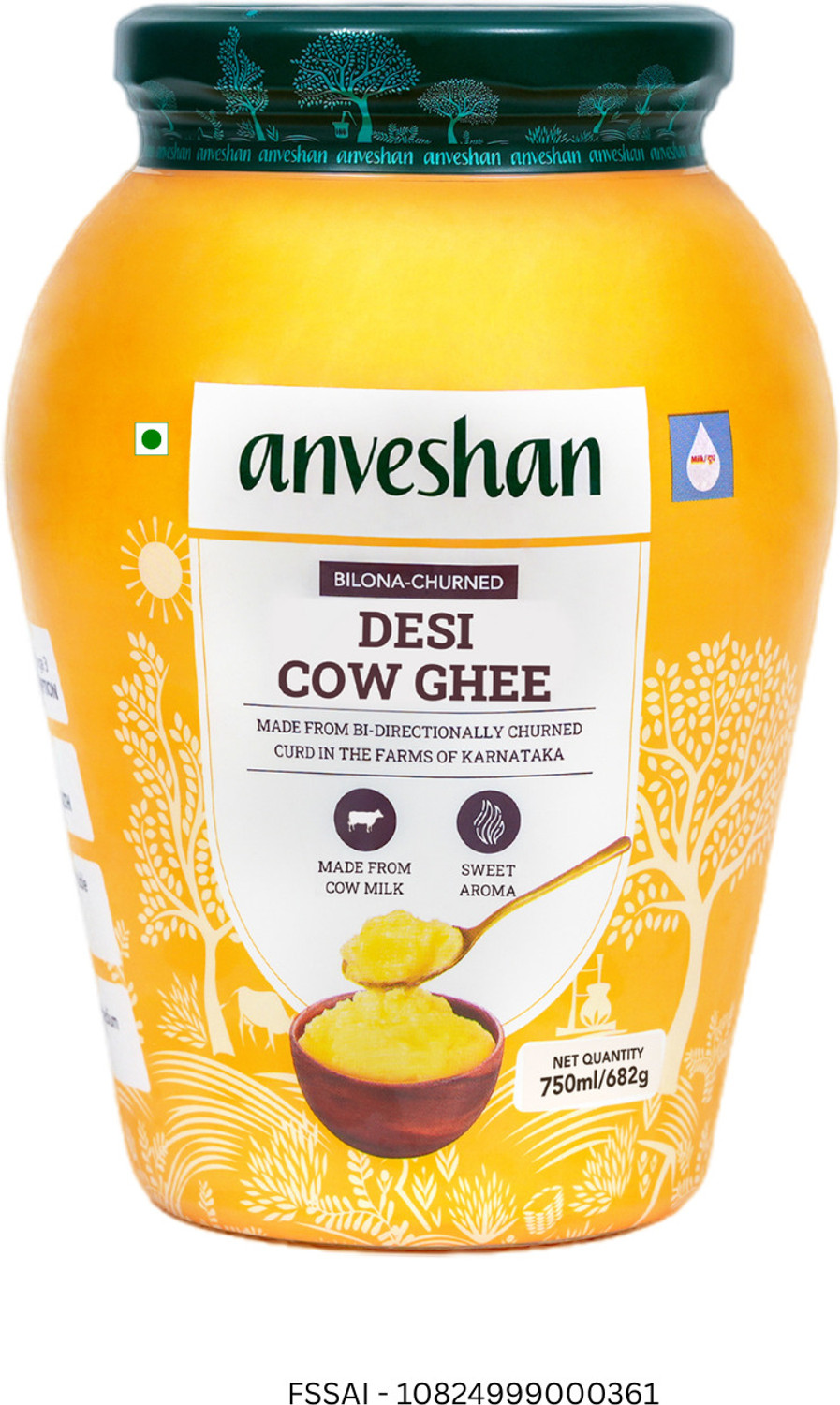 Anveshan Combo Pack of A2 Desi Cow Ghee - 500ml and 250ml 750 ml Mason