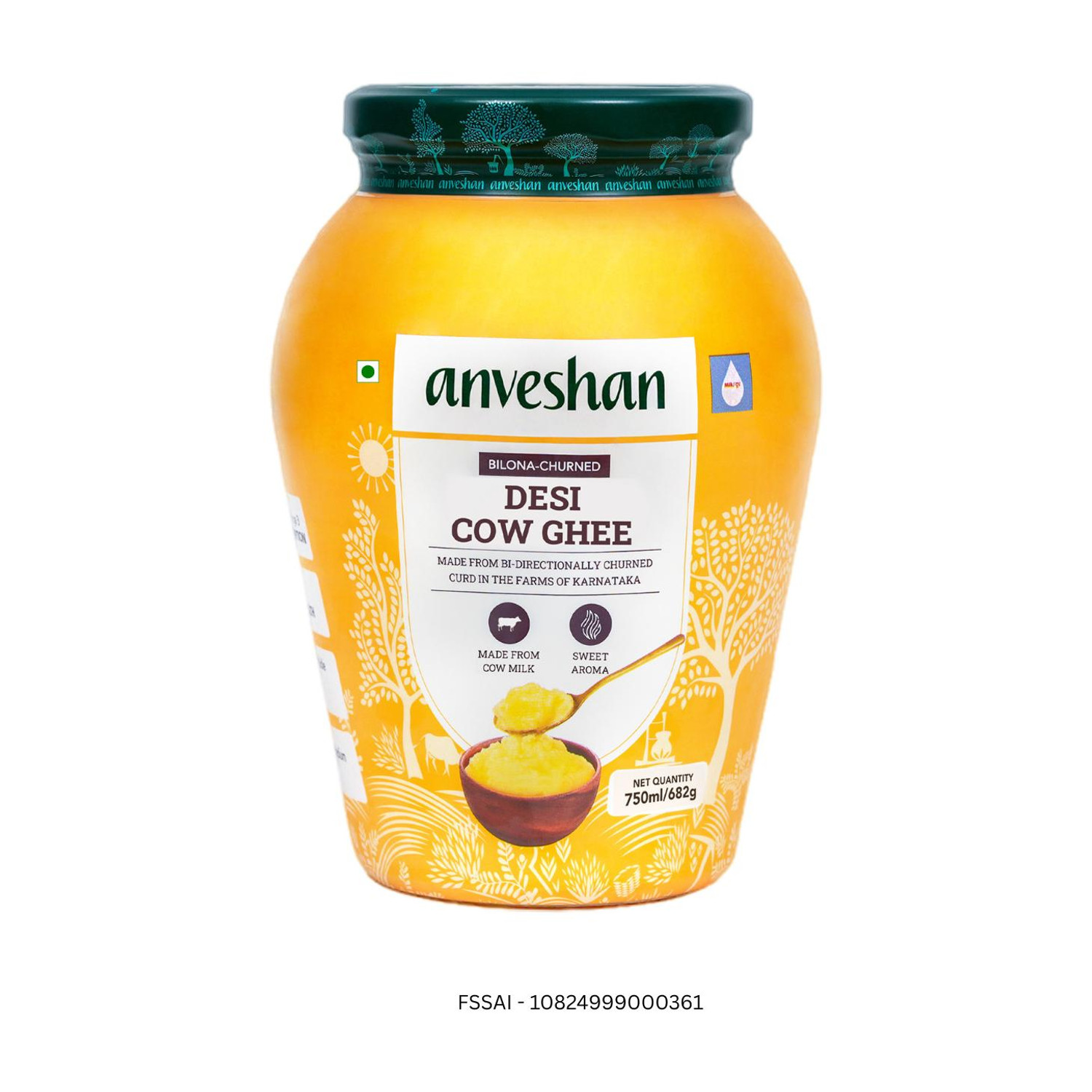 Image of Anveshan A2 Desi Cow Ghee (1 Litre x 2 Jars) | Traditionally Bilona-Churned Ghee Mason Jar (2000 ml, Pack of 2)