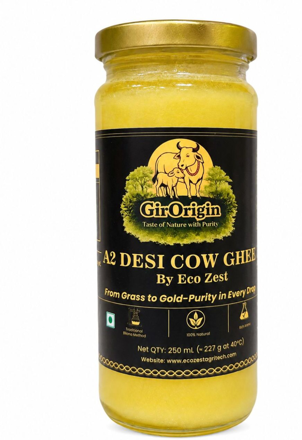 Image of Anveshan A2 Desi Cow Ghee (1 Litre x 2 Jars) | Traditionally Bilona-Churned Ghee Mason Jar (2000 ml, Pack of 2)