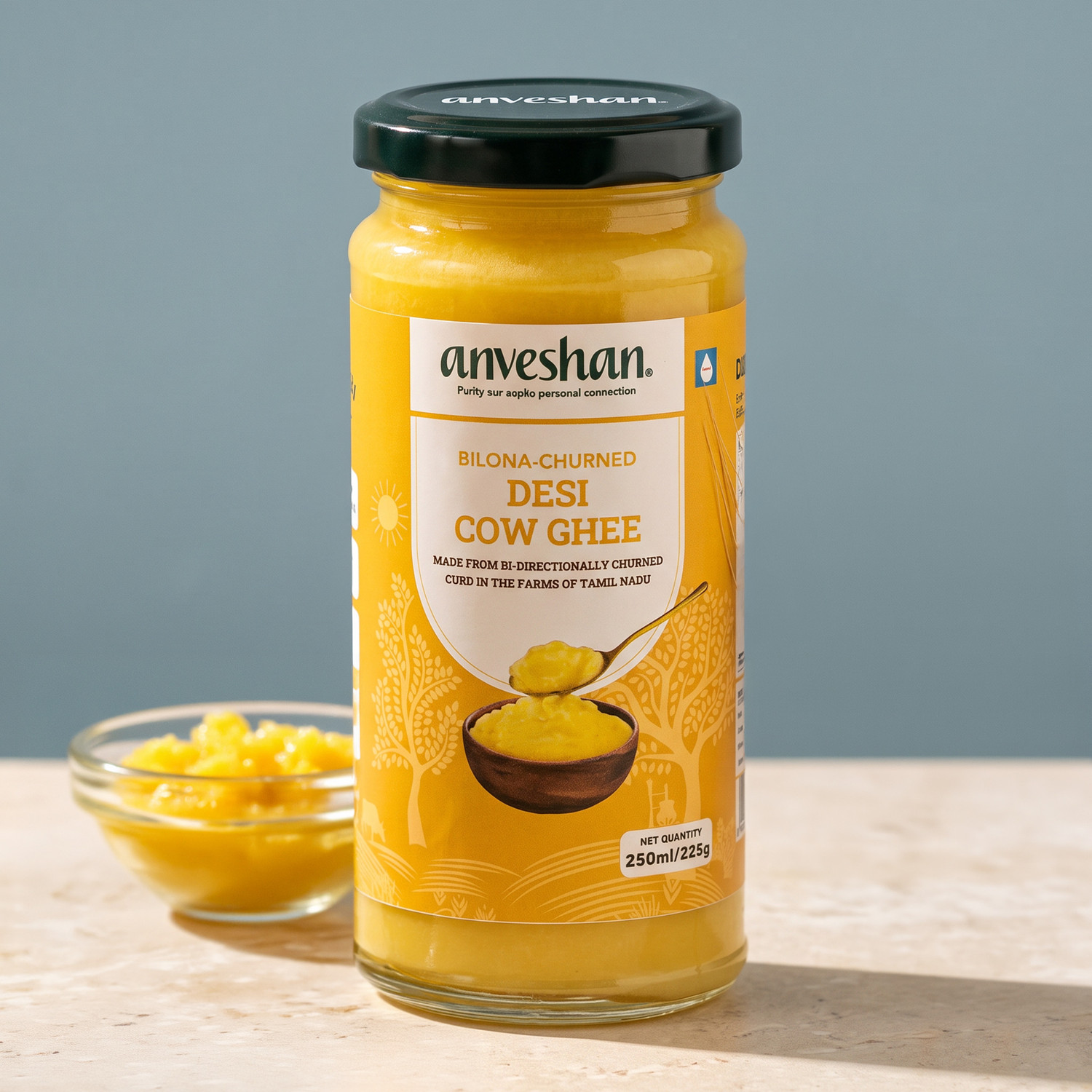 Image of Anveshan A2 Desi Cow Ghee (1 Litre x 2 Jars) | Traditionally Bilona-Churned Ghee Mason Jar (2000 ml, Pack of 2)