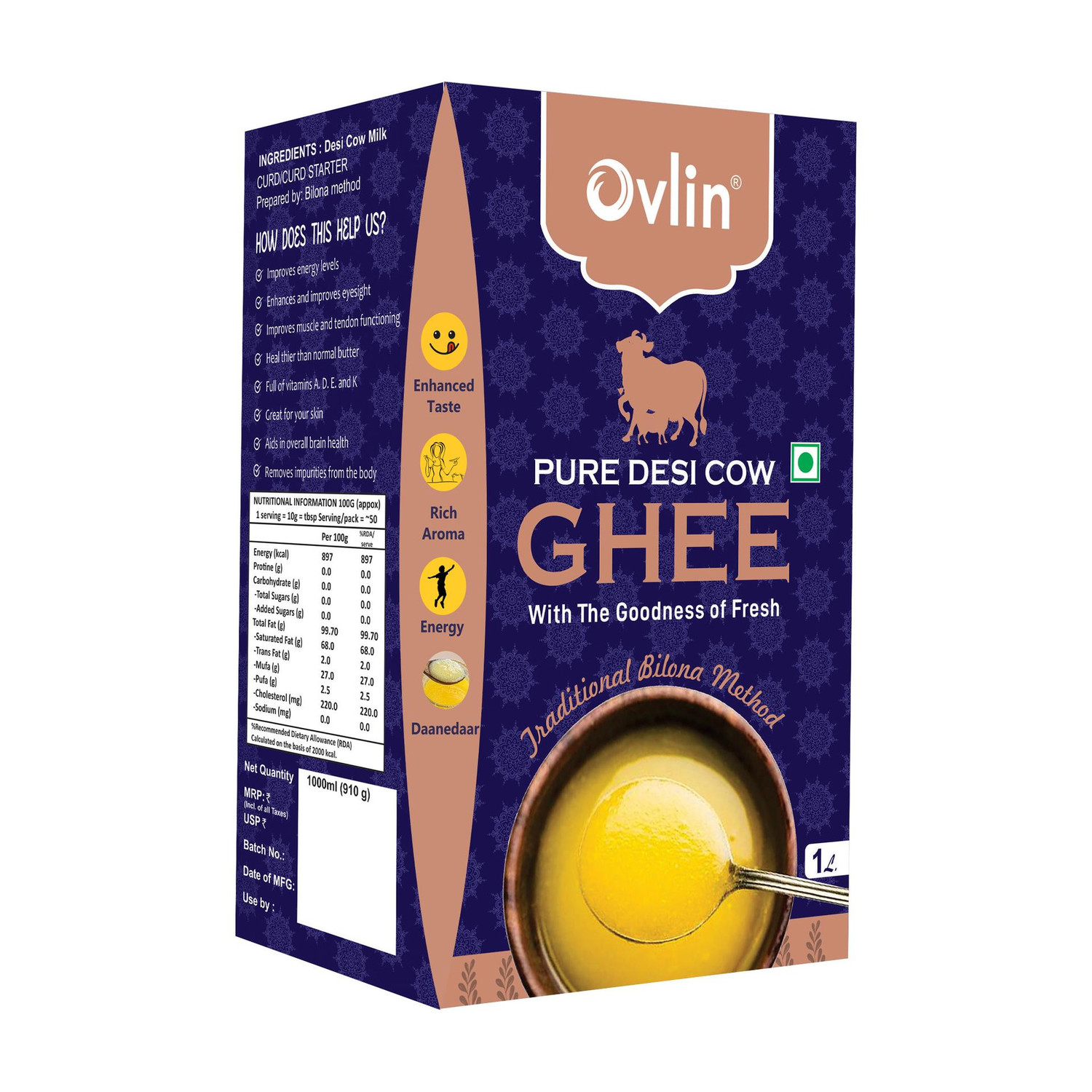 Image of gavyratan Desi Cow Ghee Ghee Can (1 L)