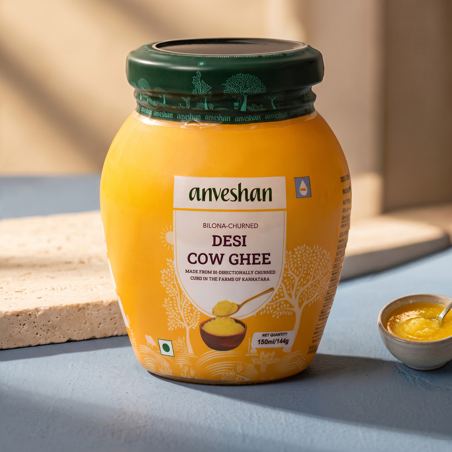 Image of Anveshan A2 Desi Cow Ghee (1 Litre x 2 Jars) | Traditionally Bilona-Churned Ghee Mason Jar (2000 ml, Pack of 2)