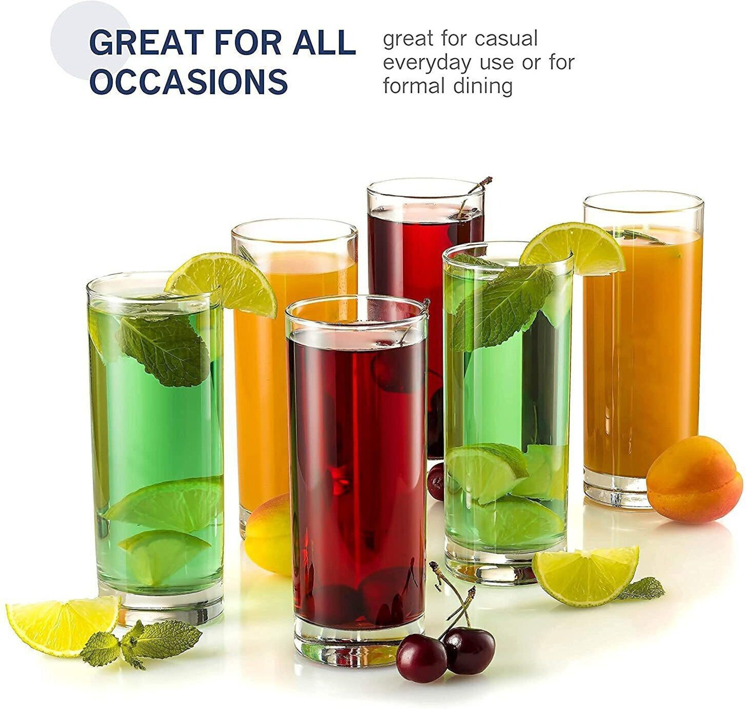 Image of Mahantam (Pack of 6) Premium Italian Highball Heavy Base Tall Glasses (Set of 6 PIS, 310ml) Glass Set Water /Juice Glass (310 ml, Glass, Clear)