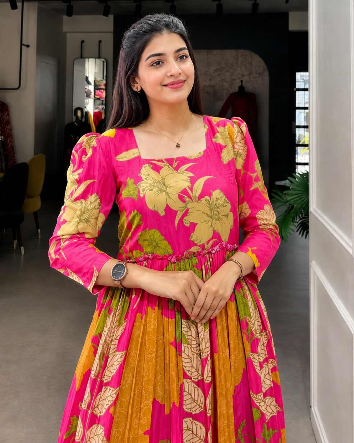 Image of SHISHKALA Polka Print Georgette Stitched Flared /A-line Gown (Blue)