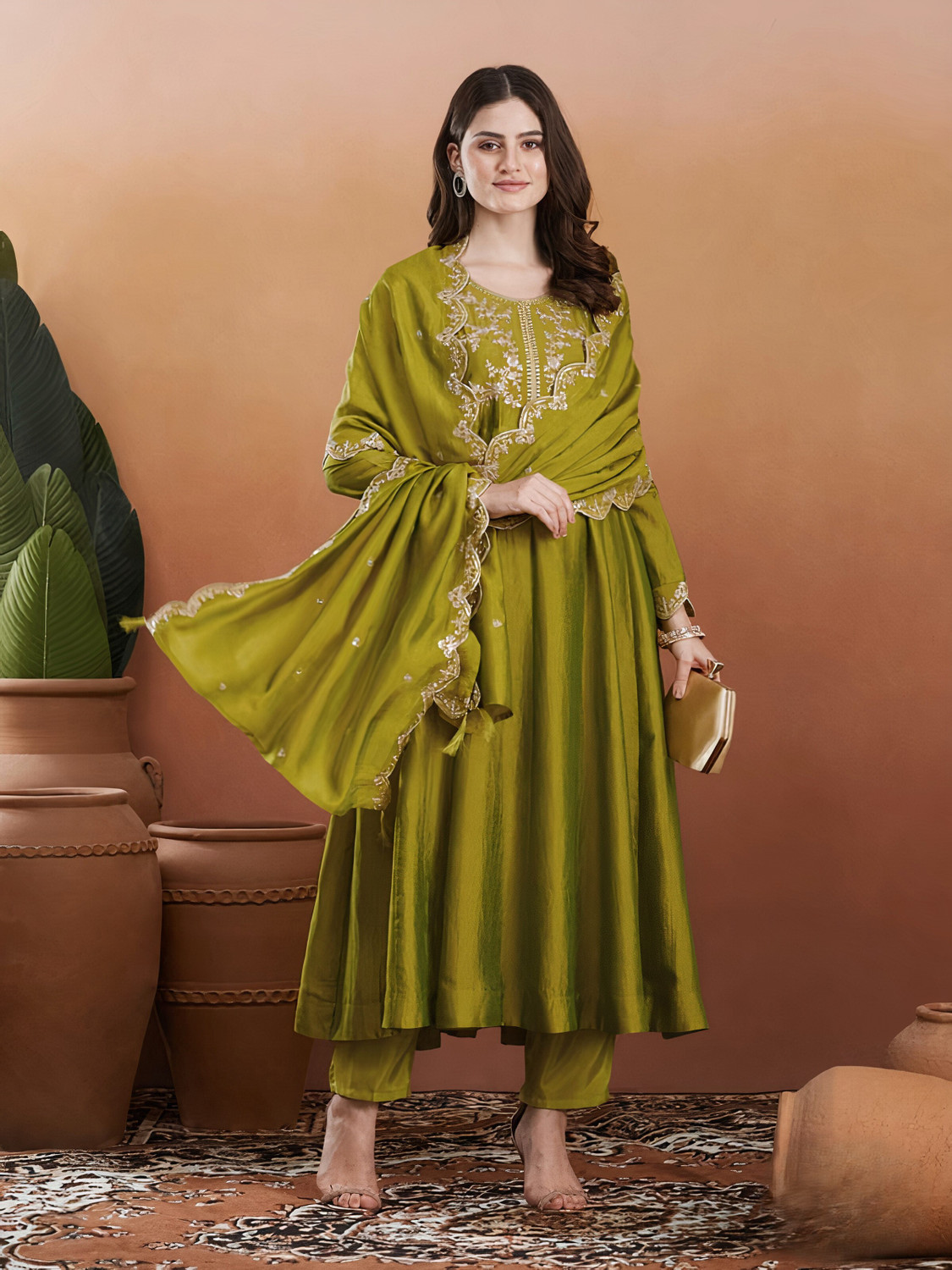 Image of Aaghnya Fashion Women Viscose Rayon Kurta Pant Dupatta Set