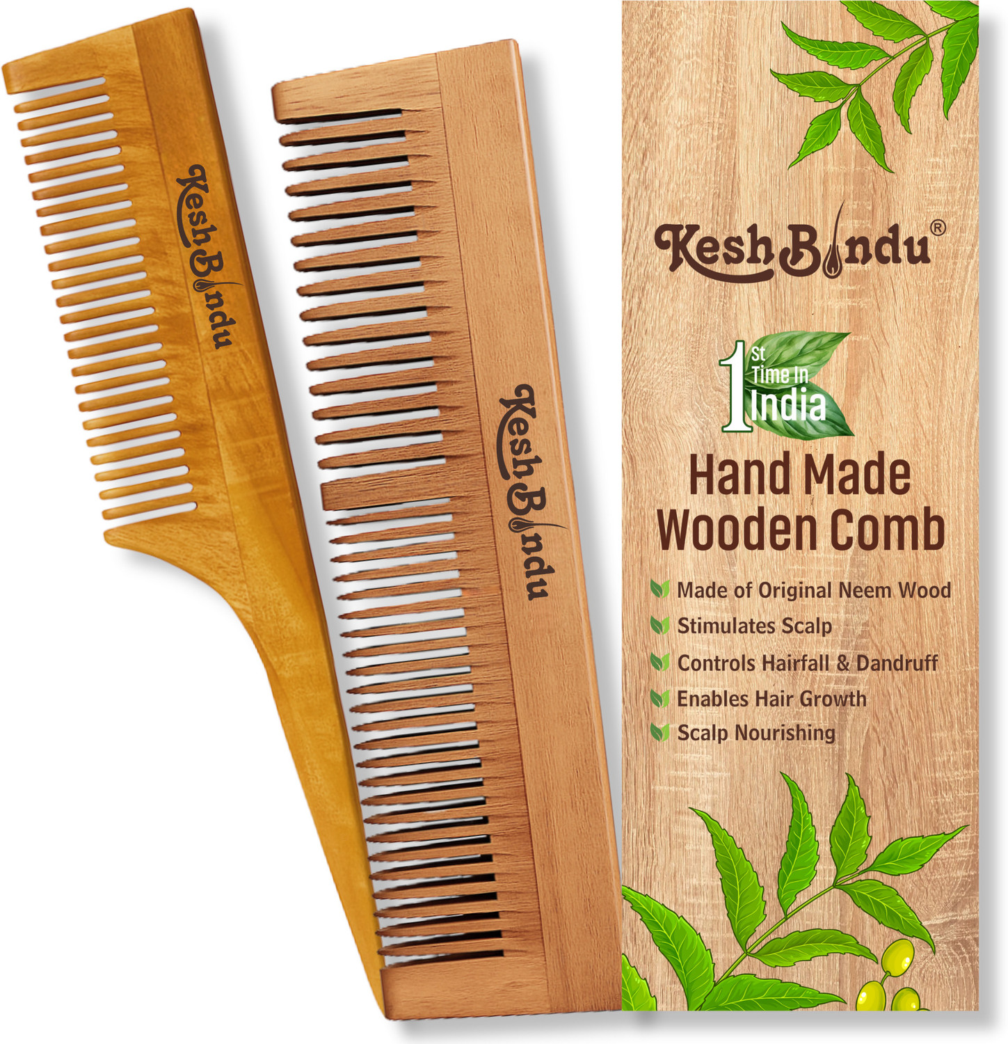 kesh Bindu Neem Wood Combs 100% Handmade, Anti- Dandruff C3 & C4 Comb
