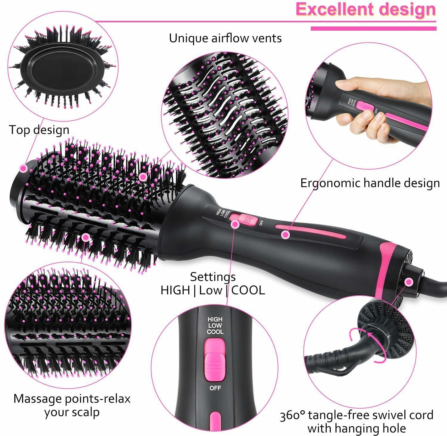 Image of PAVITRA PUJA & ENTERPRISES 5 in 1 Professional Hair Styler Hot Air Brush for Women Hair Dryer (1000 W, Pink)