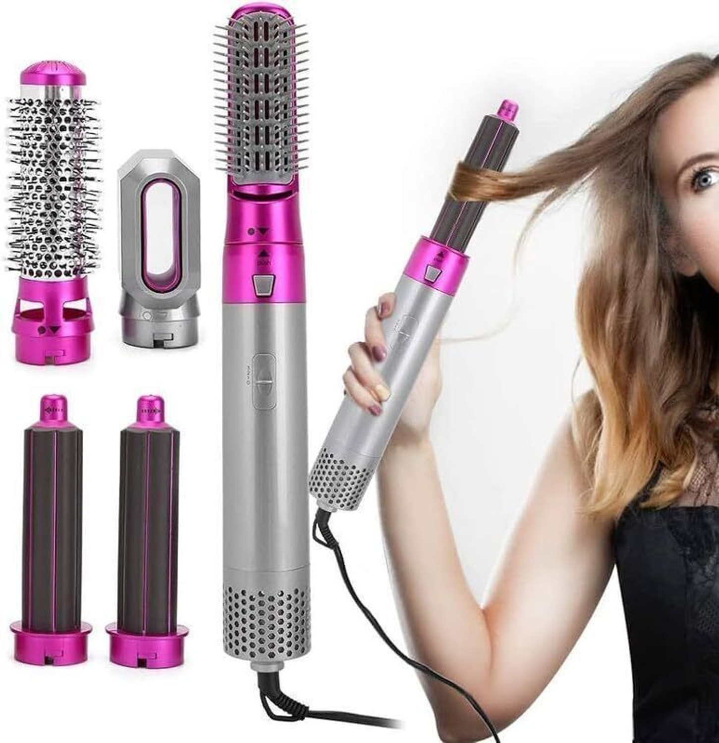 Image of PAVITRA PUJA & ENTERPRISES 5 in 1 Professional Hair Styler Hot Air Brush for Women Hair Dryer (1000 W, Pink)