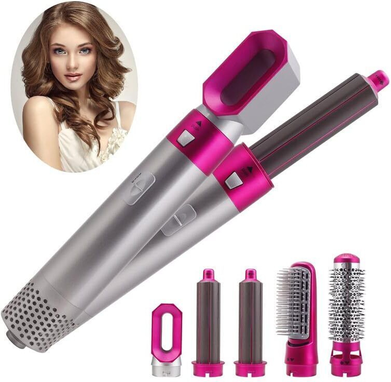 Image of PAVITRA PUJA & ENTERPRISES 5 in 1 Professional Hair Styler Hot Air Brush for Women Hair Dryer (1000 W, Pink)
