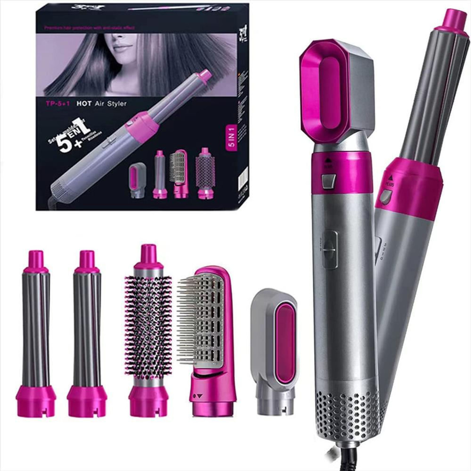 Image of PAVITRA PUJA & ENTERPRISES 5 in 1 Professional Hair Styler Hot Air Brush for Women Hair Dryer (1000 W, Pink)