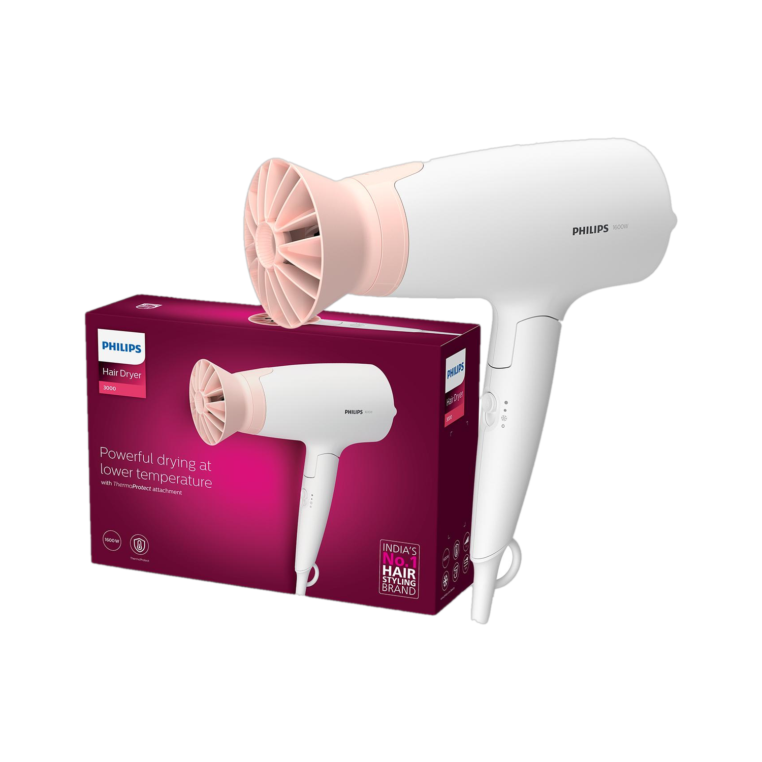 PHILIPS BHD308/30 Hair Dryer  (1600 W, White, Pink)