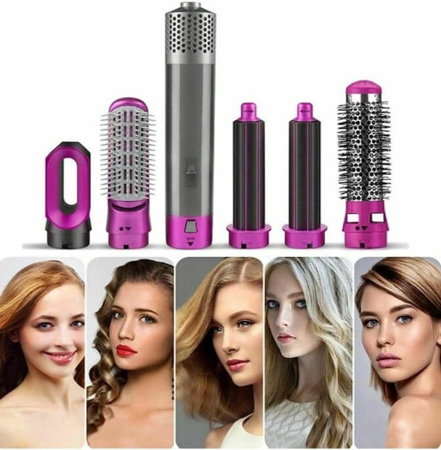 Image of PAVITRA PUJA & ENTERPRISES 5 in 1 Professional Hair Styler Hot Air Brush for Women Hair Dryer (1000 W, Pink)