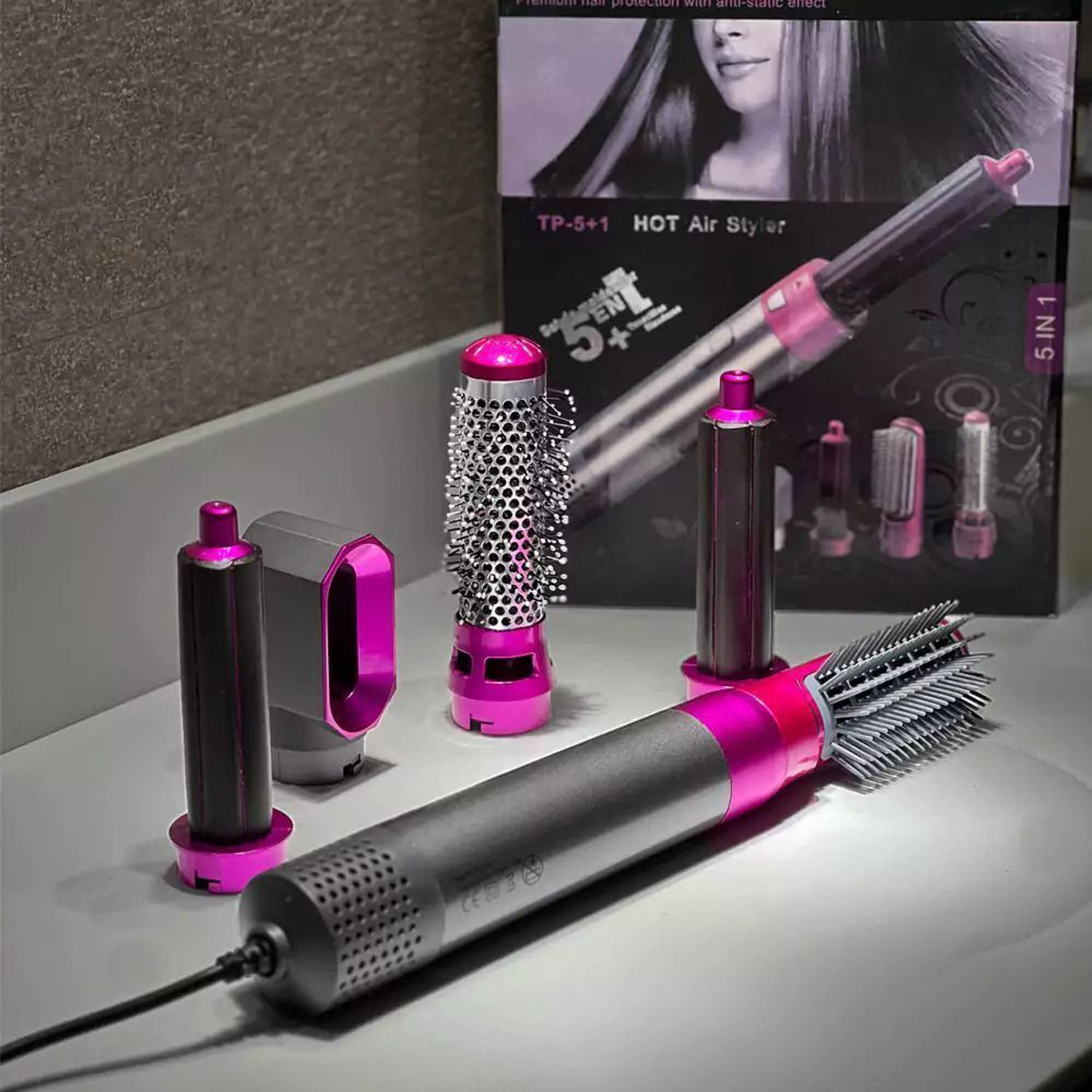 Image of PAVITRA PUJA & ENTERPRISES 5 in 1 Professional Hair Styler Hot Air Brush for Women Hair Dryer (1000 W, Pink)