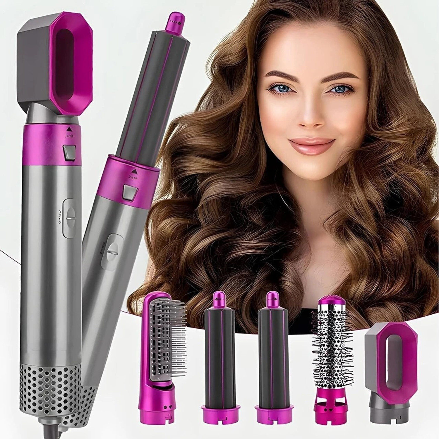 Image of PAVITRA PUJA & ENTERPRISES 5 in 1 Professional Hair Styler Hot Air Brush for Women Hair Dryer (1000 W, Pink)