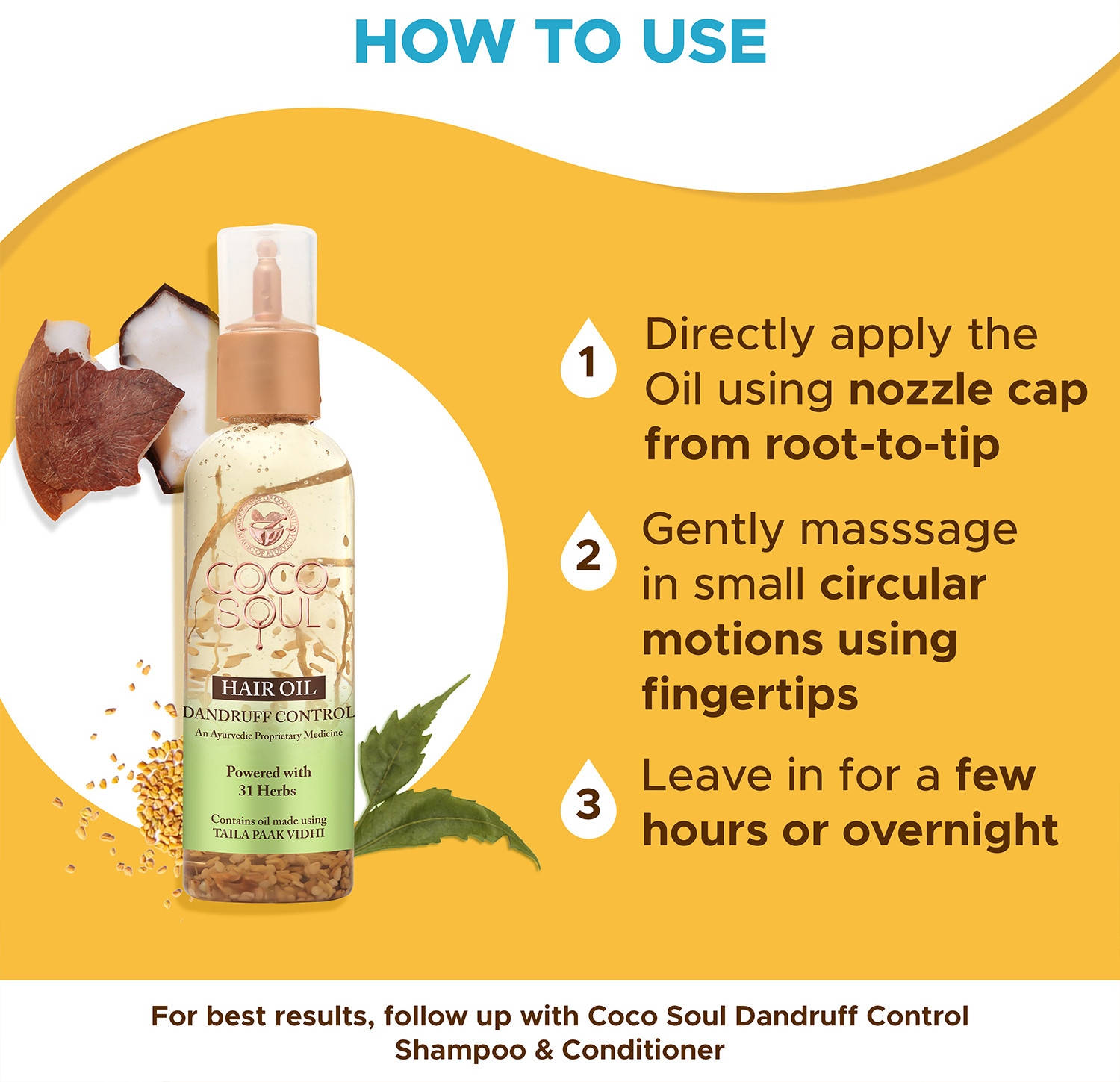 Image of Coco Soul Dandruff Control Hair Oil with Ayurvedic Medicine - Makers of Parachute Advansed Hair Oil (95 ml)