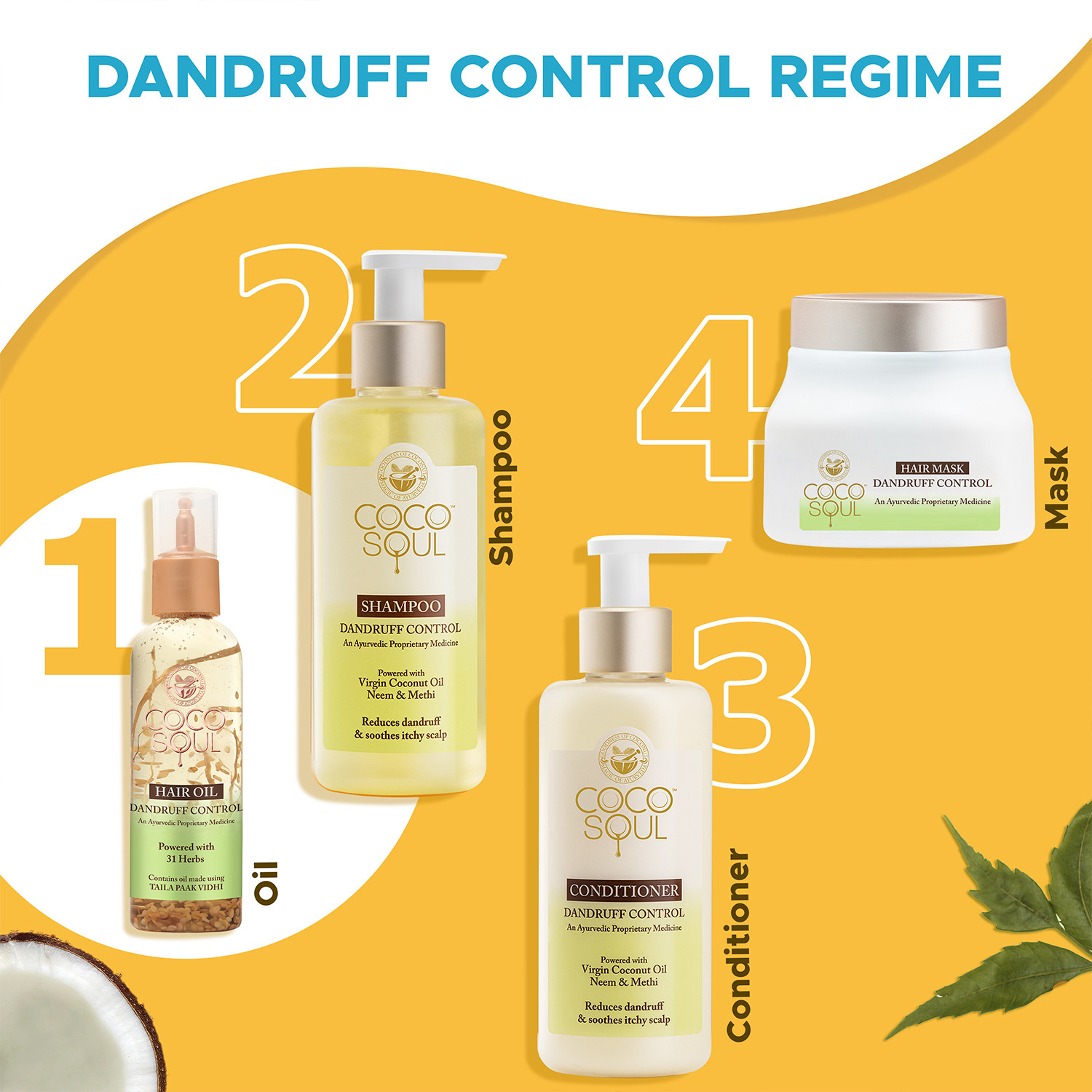 Image of Coco Soul Dandruff Control Hair Oil with Ayurvedic Medicine - Makers of Parachute Advansed Hair Oil (95 ml)