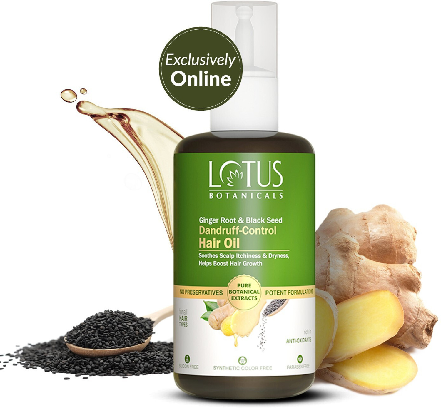 Image of Lotus Botanicals Ginger Root & Black Seed Dandruff Control Hair Oil (100 ml)