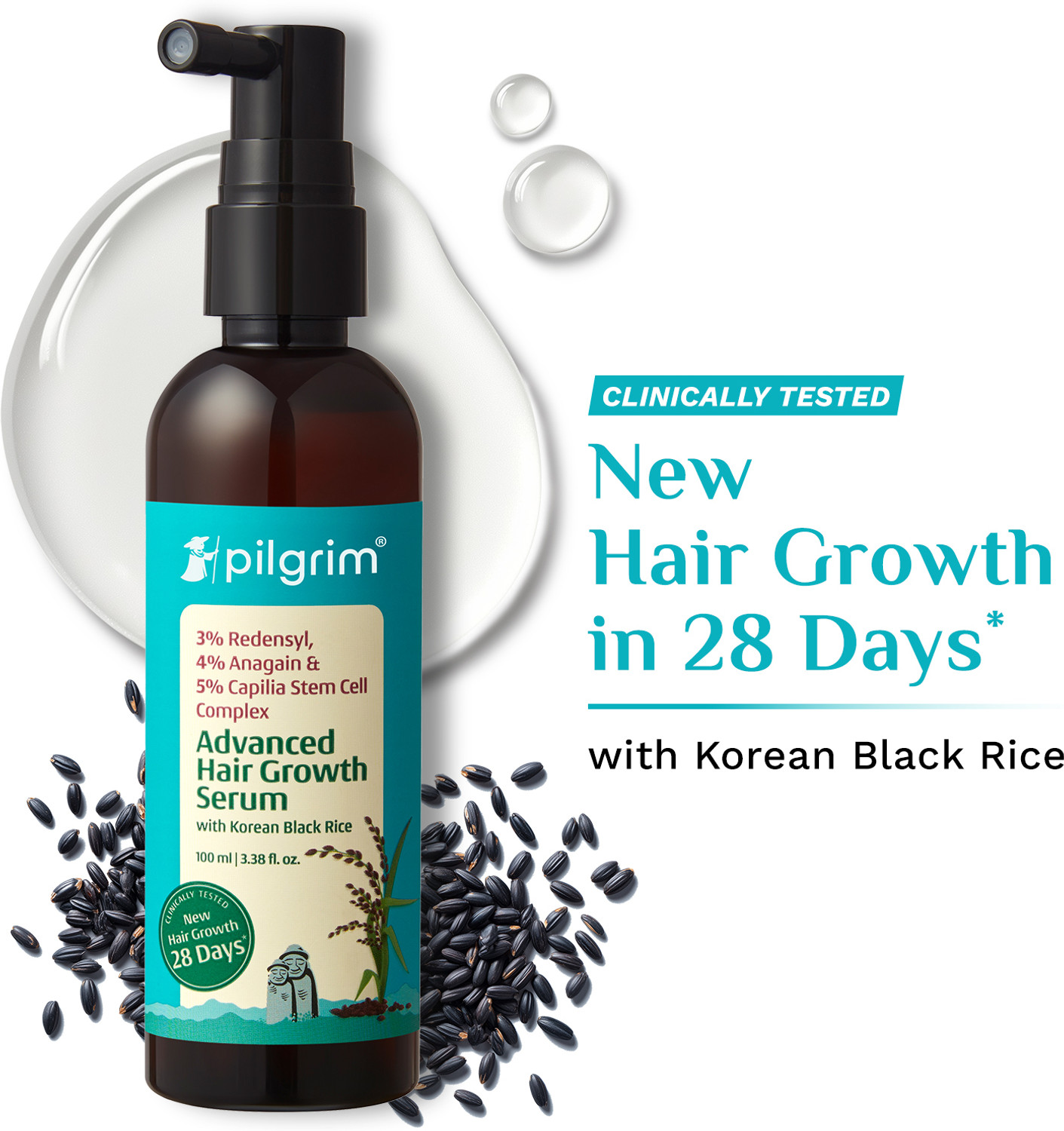 Pilgrim 3% Redensyl & 4% Anagain Advanced Hair Growth Serum with Korean Black Rice