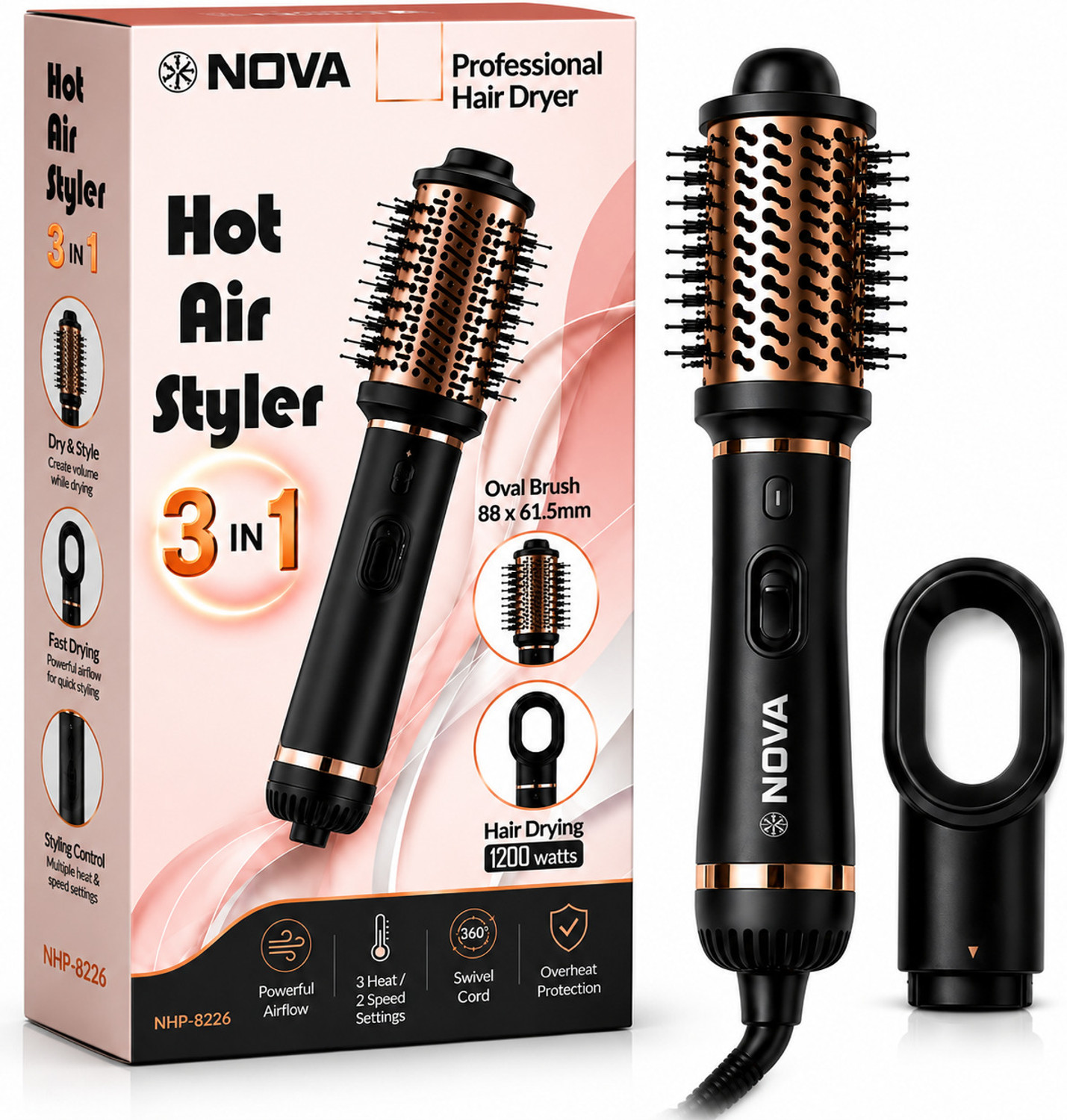 Image of PAVITRA PUJA & ENTERPRISES 5 in 1 Professional Hair Styler Hot Air Brush for Women Hair Dryer (1000 W, Pink)