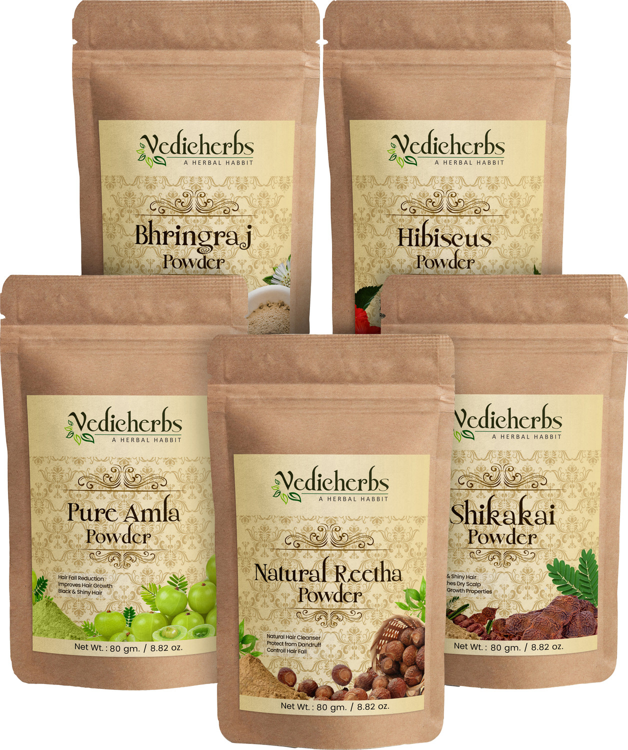 Vedicherbs Amla, Reetha, Shikakai, Bhringraj & Hibiscus Powder - Hair 
