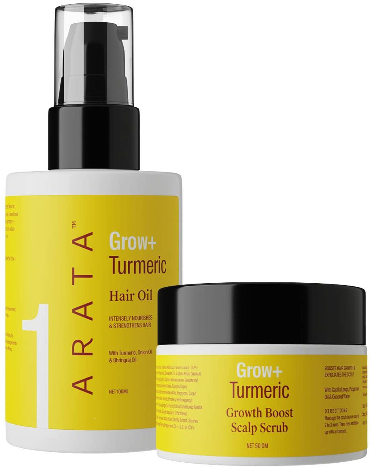 Image of ARATA Grow+ Hair Regrowth Kit | Turmeric Hair Oil & Scrub |Boosts Hair Growth