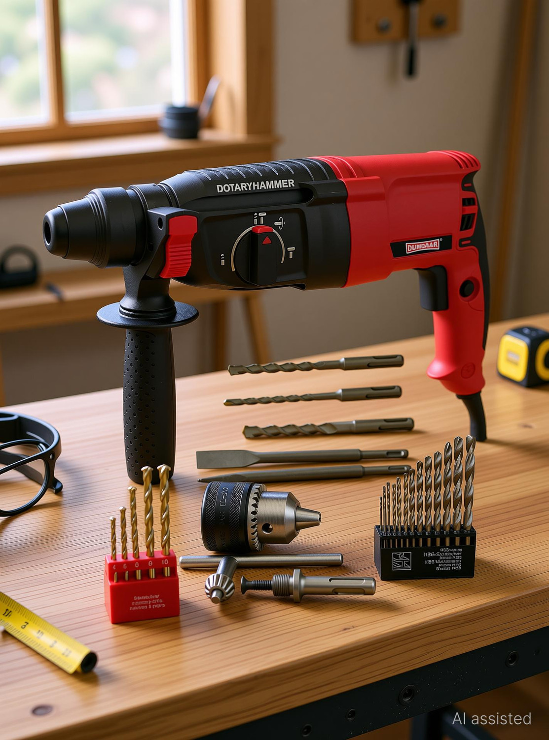 DUMDAAR DM26 1250W Hammer Drill Machine 26mm with 5pc bit 13mm drill c