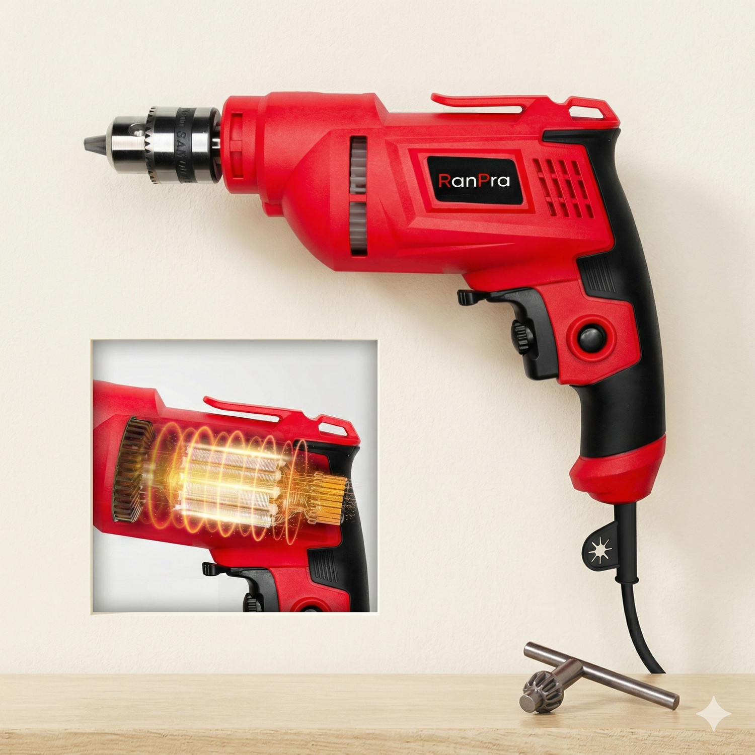 Image of RanPra 10MM DRILL | FORWARD AND REVERSE FUNCTION HEAVY DUTY 10MM HAMMER DRILL| 5pcs Drill bits and 4useable Blades and 4inch Angle Grinder Hammer Drill (10.5 mm Chuck Size, 650 W)