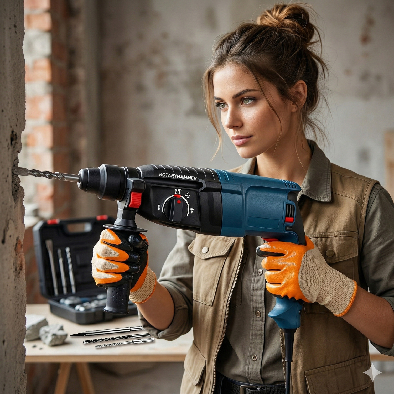 Image of RanPra 26MM HAMMER DRILL | HEAVY DUTY 26MM ROTARY HAMMER DRILL MACHINE 5pcs Drill bits and 4useable Blades and 4inch Angle Grinder Hammer Drill (26 mm Chuck Size, 650 W)