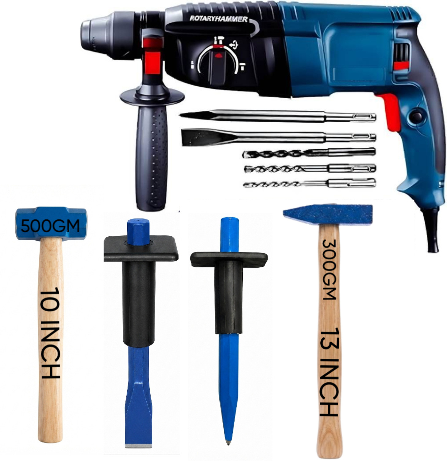Image of RanPra 10MM DRILL MACHINE (FORWARD REVERSE FUNTION) WITH 10PCS SCREWDRIVER BIT & HAMMER 5pcs Drill bits and 4useable Blades and 4inch Angle Grinder Hammer Drill (10.2 mm Chuck Size, 650 W)