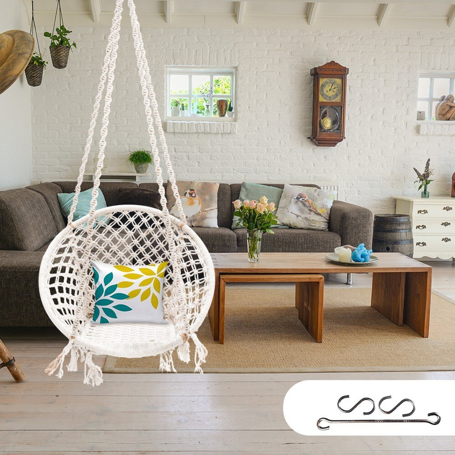 Patiofy Hammock Swing Chair with Hanging Kit Cotton Large Swing  (Wh