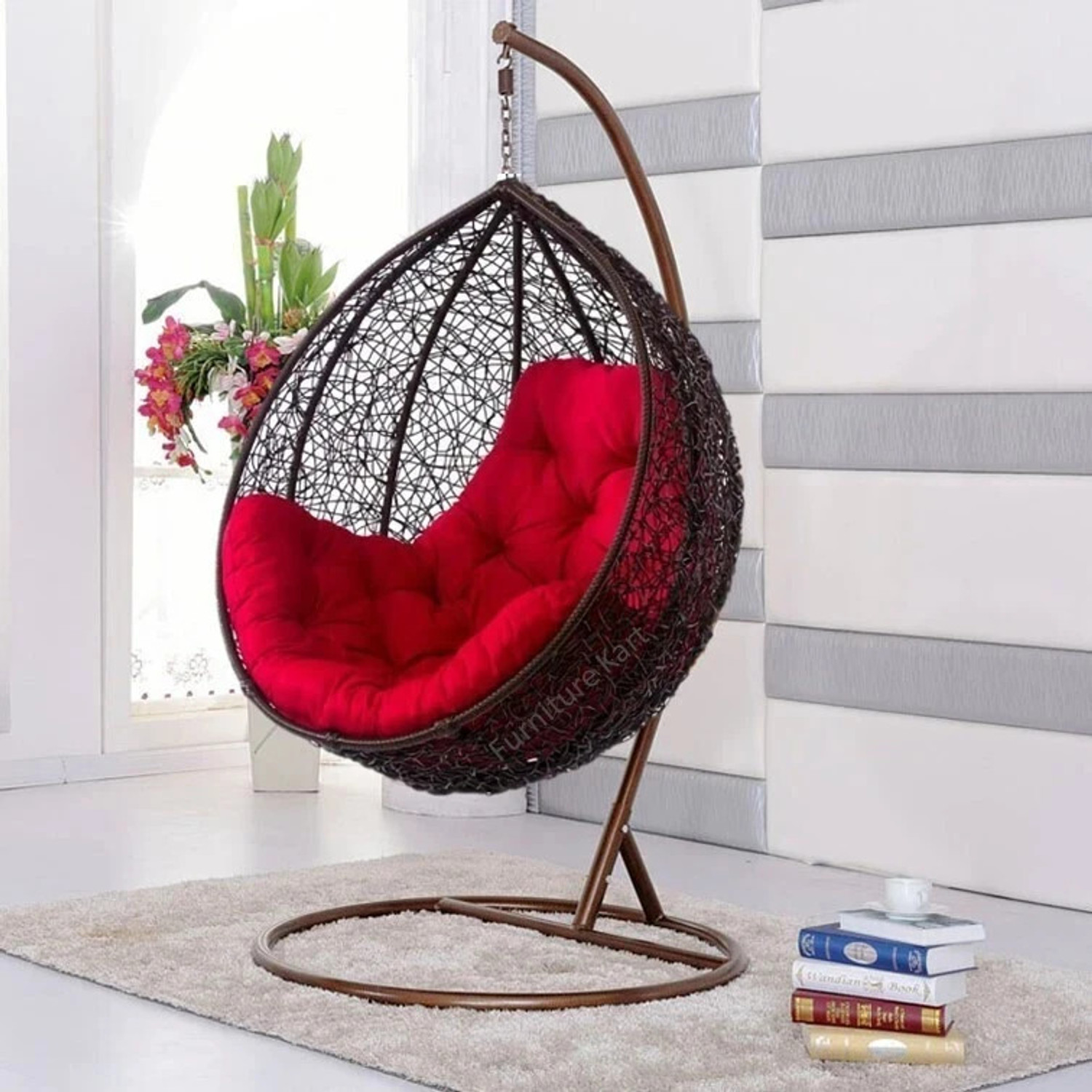 Furniture kart Swing Chair Jhula Steel Large Swing  (Multicolor, Whi