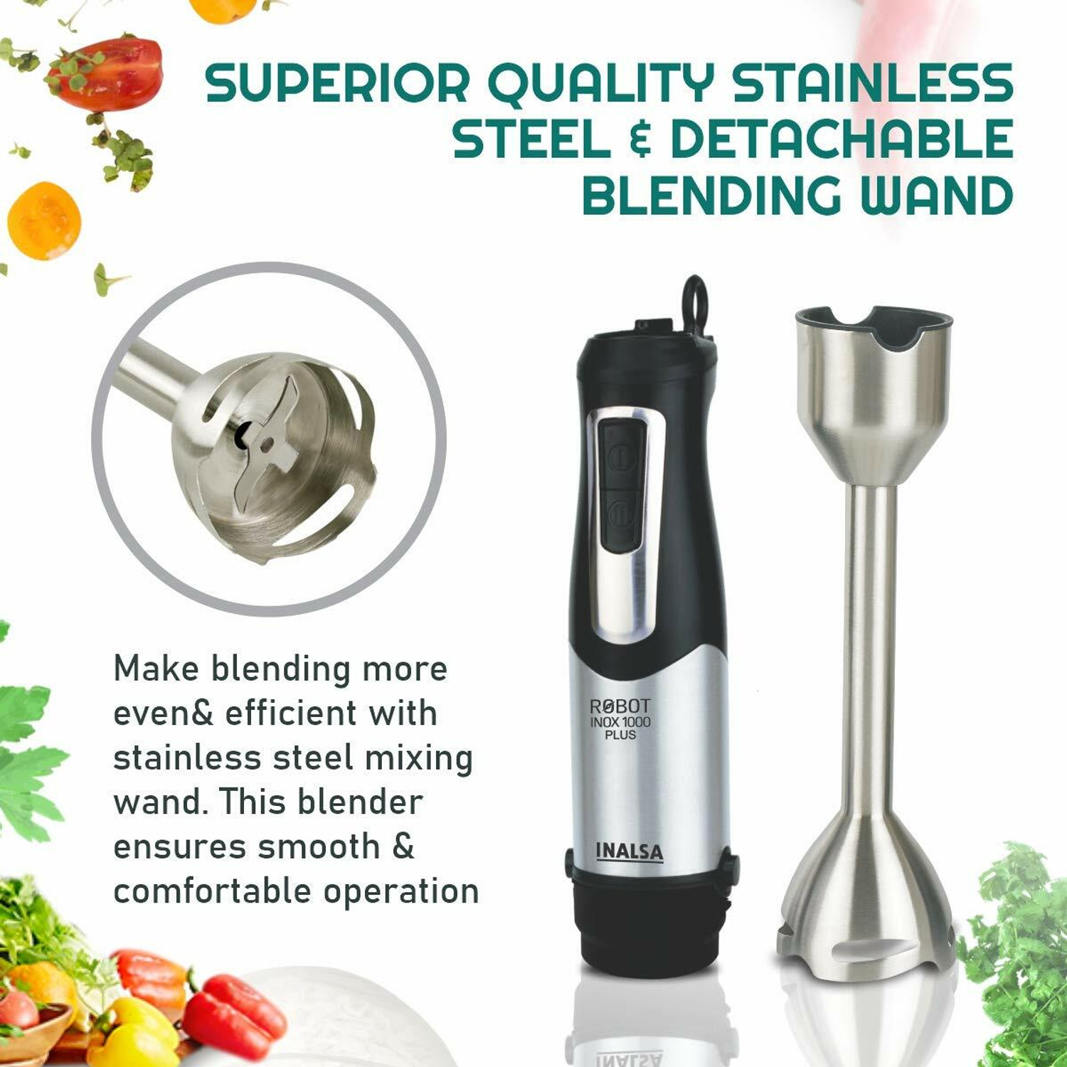 Inalsa Robot Inox 1000 Plus with Chopper, Whisker, Multipurpose jar, Potato Masher Variable