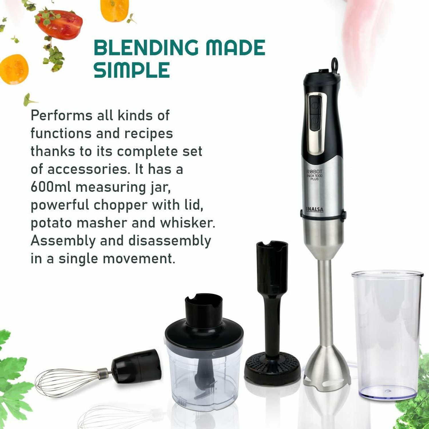 Inalsa Robot Inox 1000 Plus with Chopper, Whisker, Multipurpose jar