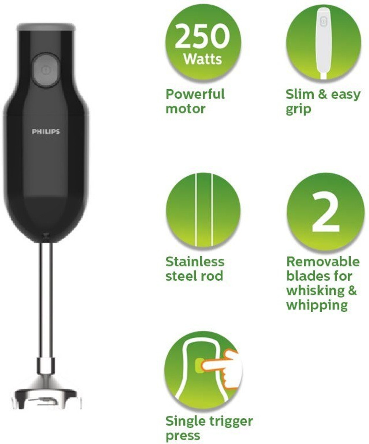 Image of PHILIPS 250 W Black Hand Blender