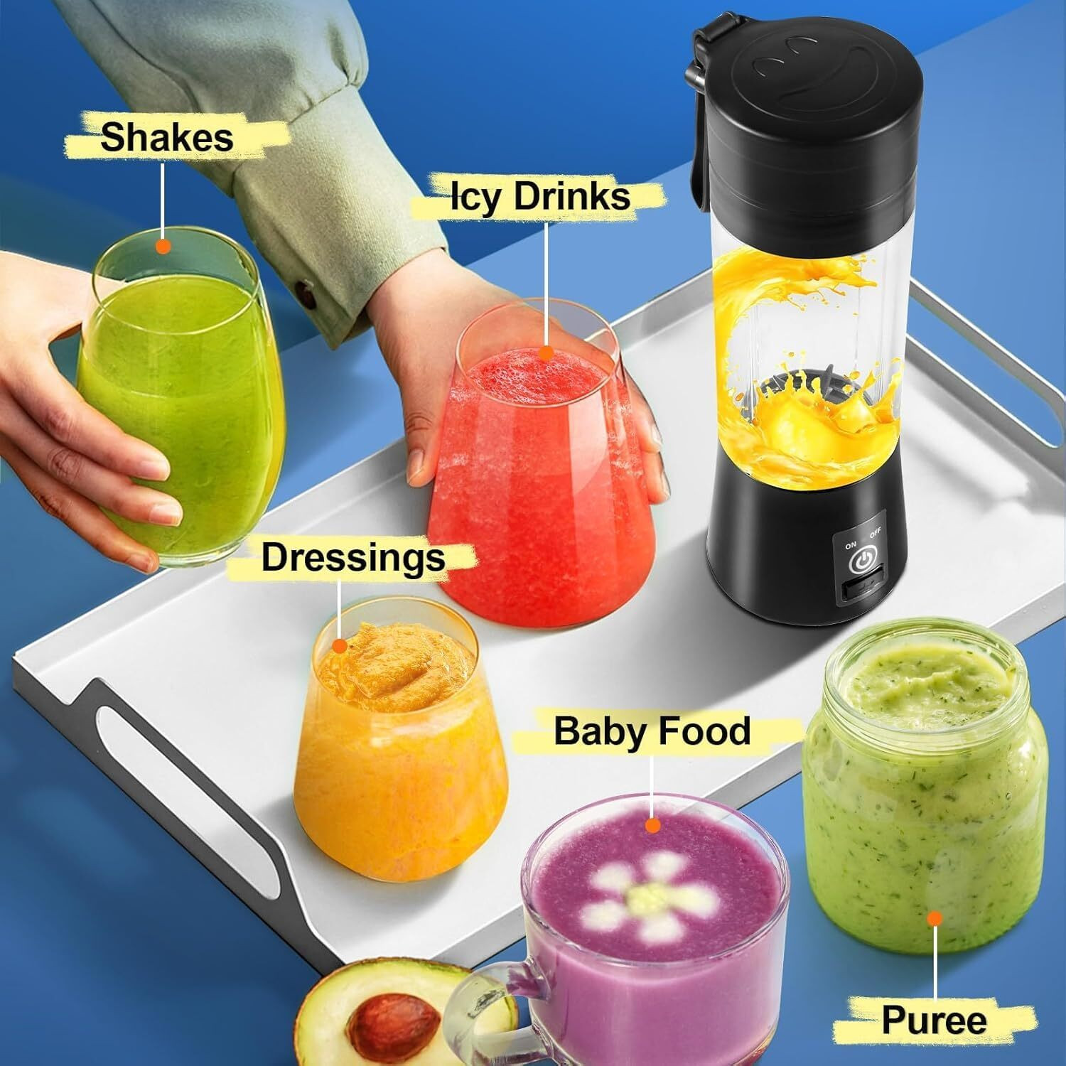 Image of ZENTARA ENTERPRISE Hexa Blade 40 W Juicer (Portable-Juicer | 1 Jar | Blue & Transparent)