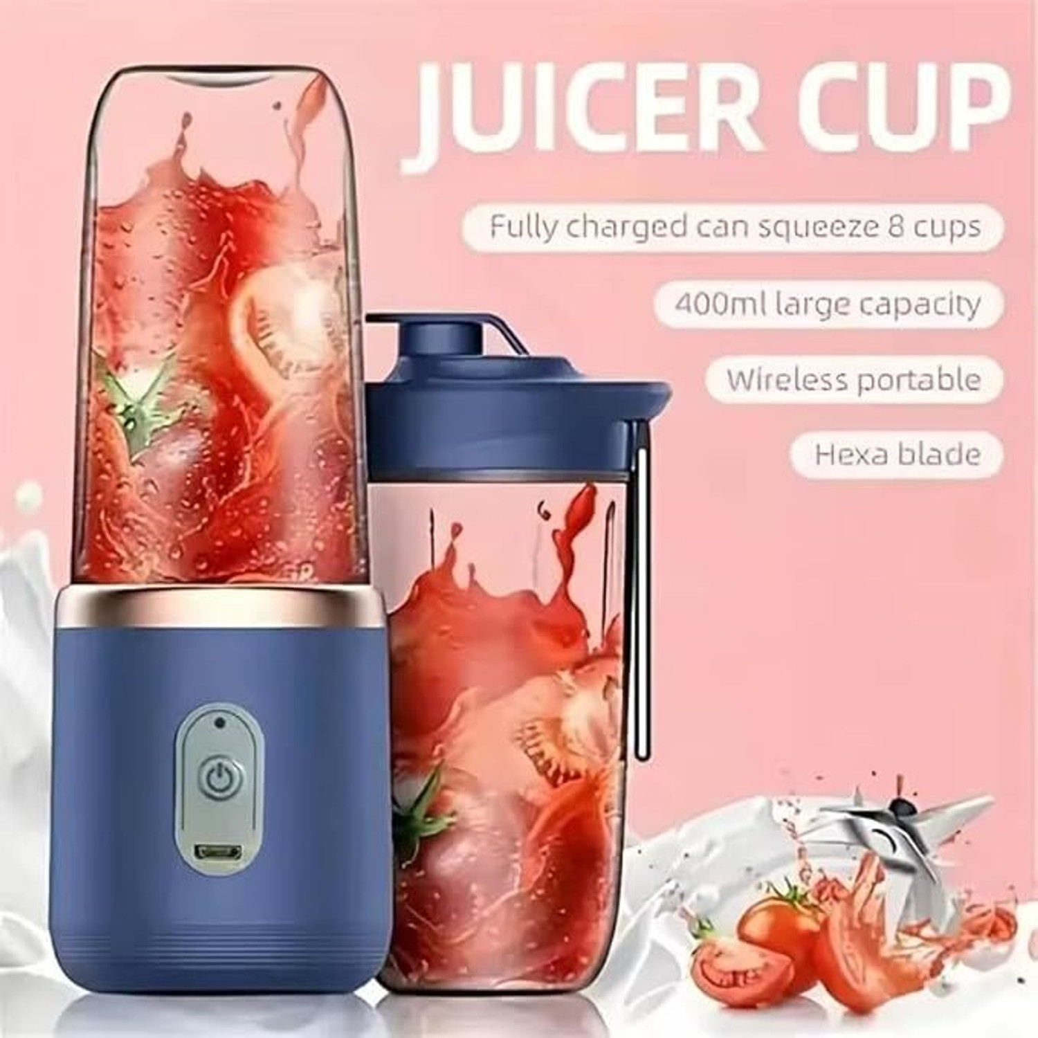 Image of ZENTARA ENTERPRISE Hexa Blade 40 W Juicer (Portable-Juicer | 1 Jar | Blue & Transparent)