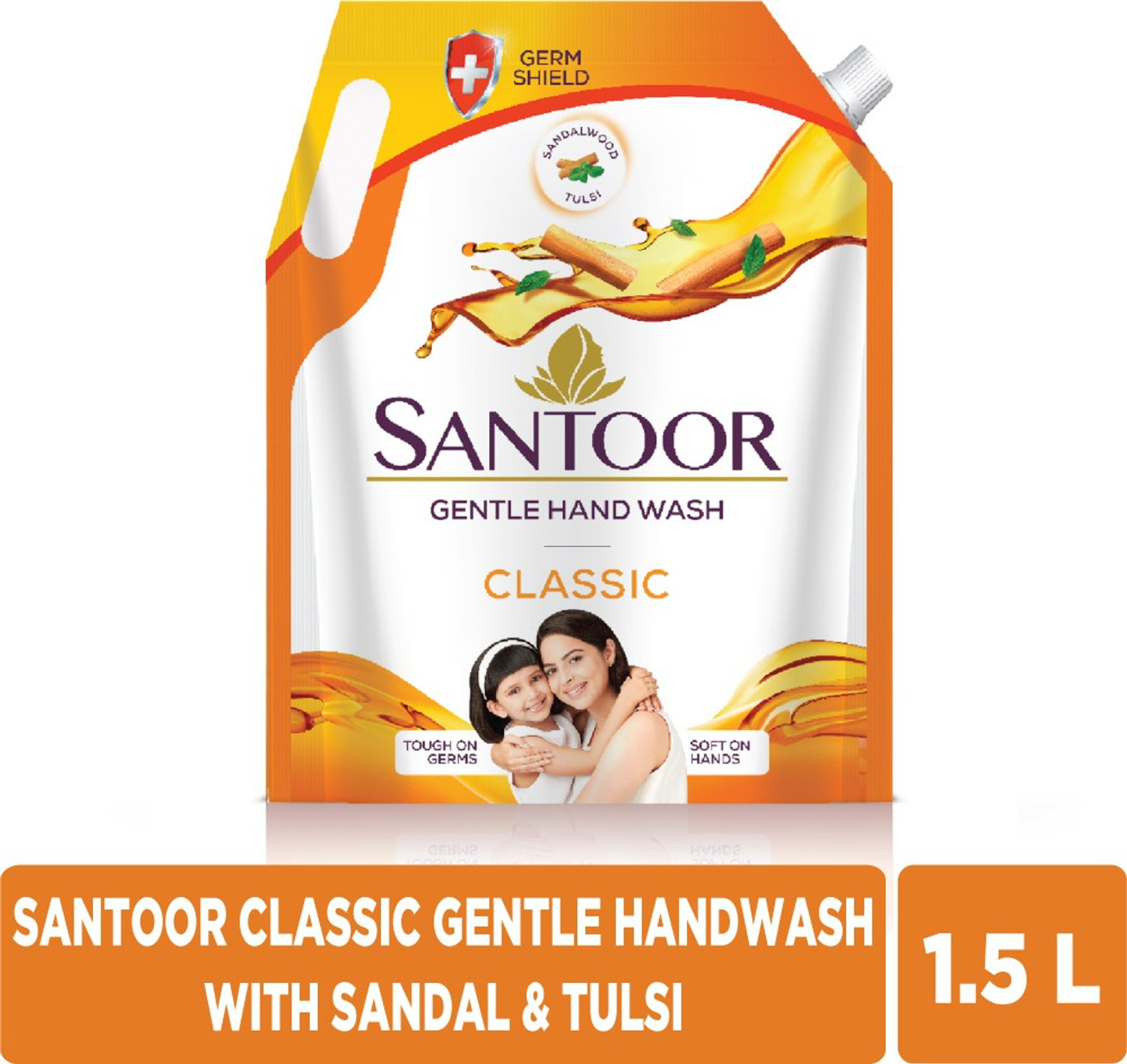 Image of Santoor by Wipro Classic Gentle with Goodness of Sandalwood & Tulsi Hand Wash Pouch