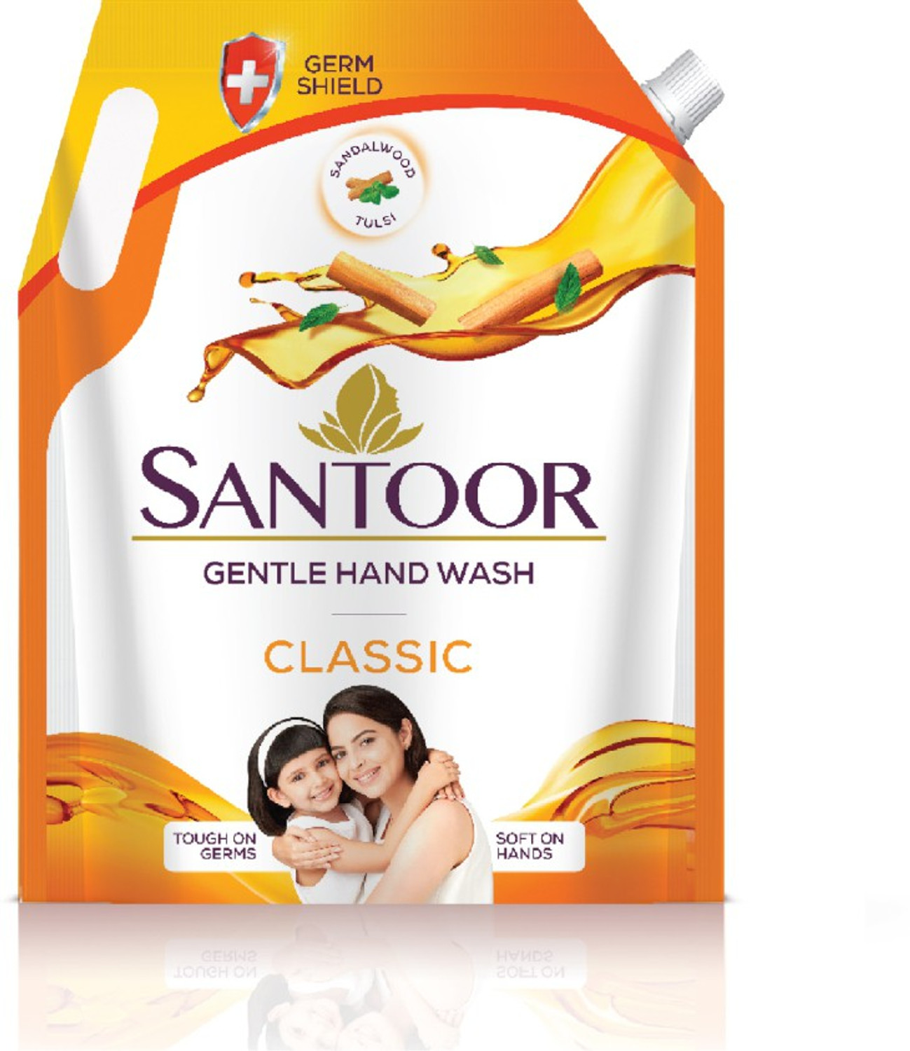 Image of Santoor by Wipro Classic Gentle with Goodness of Sandalwood & Tulsi Hand Wash Pouch