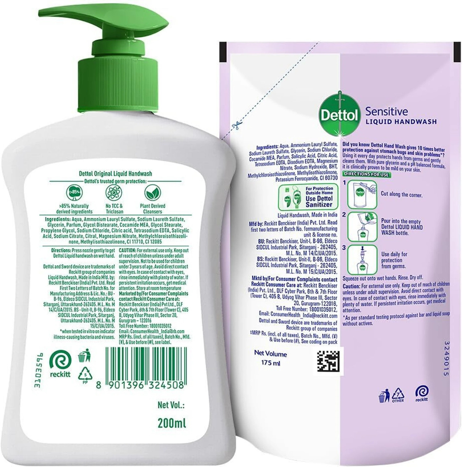 Image of Dettol Liquid Handwash (Original) - 200 ml - 175 ml Hand Wash Pump + Refill (376 ml)