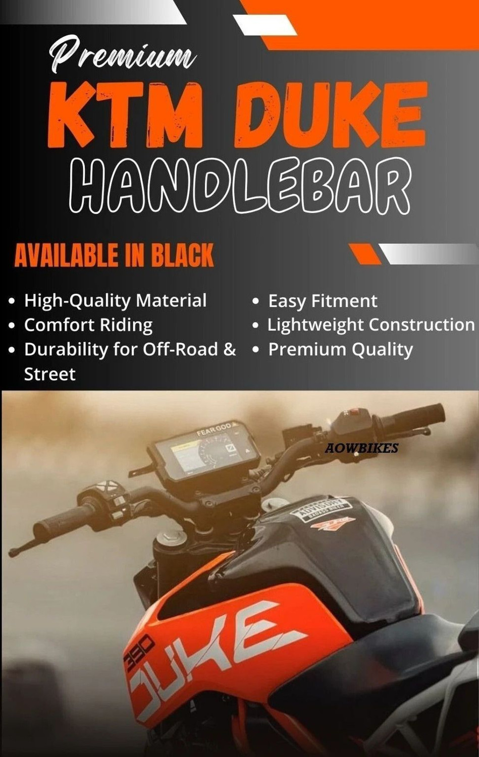 Image of AUTOSITE Premium Look Handlebar Compatible with Strong Handle Bar (Black)