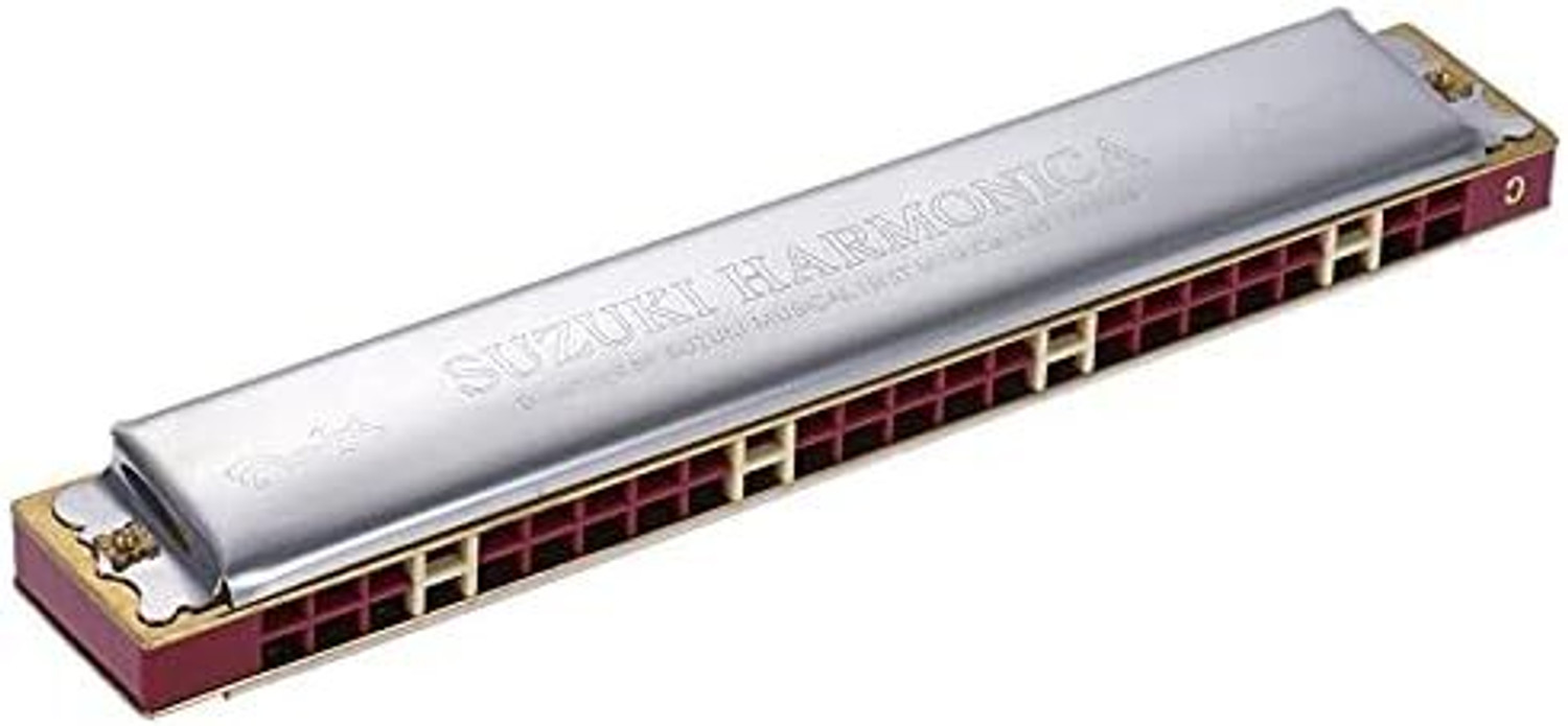 Image of SUZUKI Harmonica Study-24 Holes Harmonica Tremolo Key of C with Cleaning Cloth Box (silver)