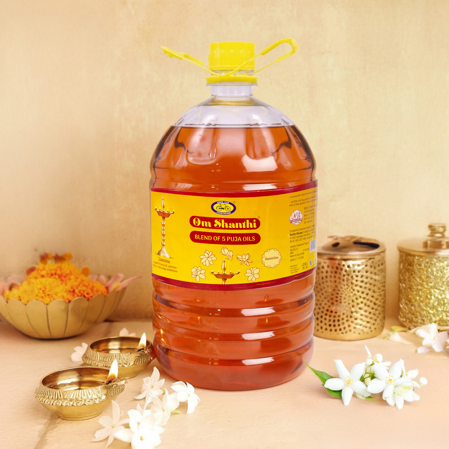 Cycle Om Shanthi Pure Puja Oil, Blend - Jasmine Fragrance (5 Ltr)