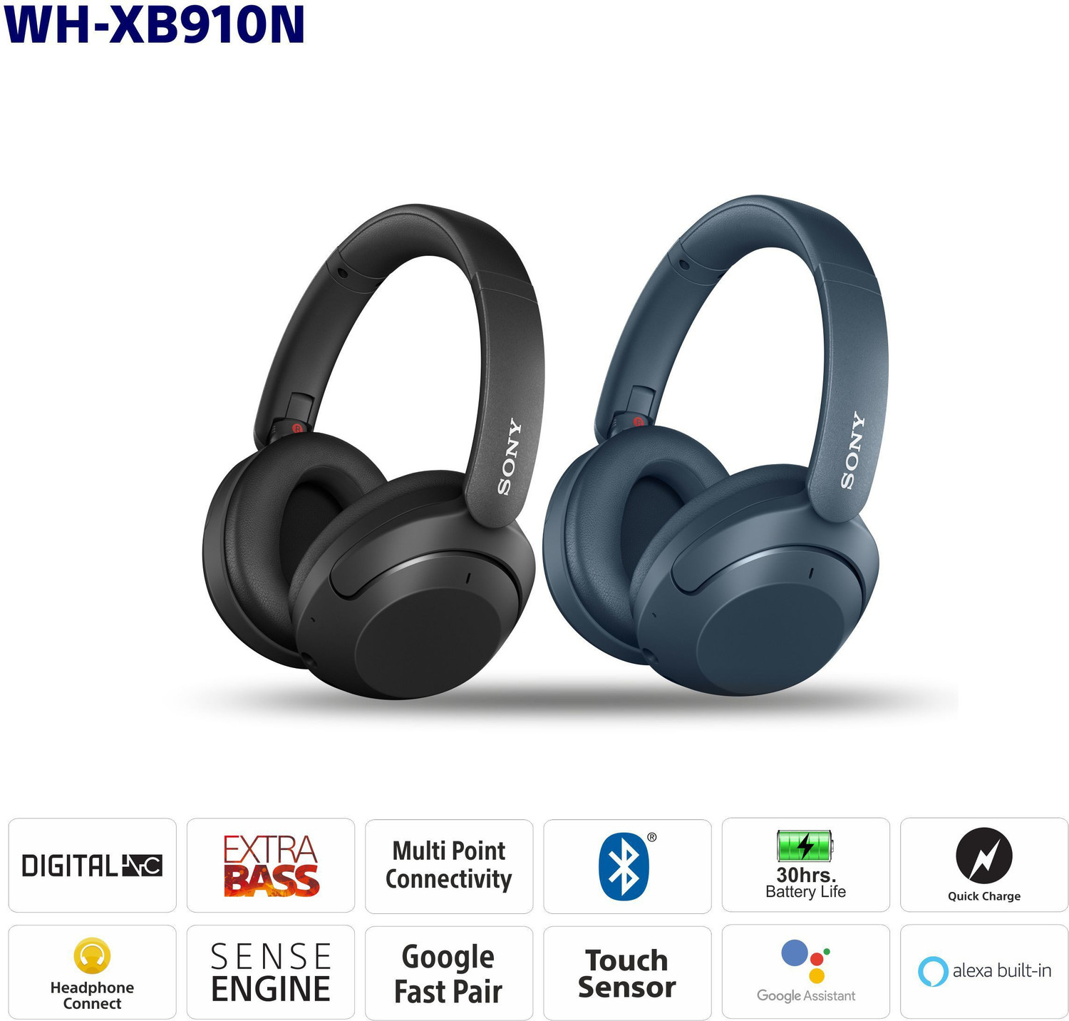 Image of SONY WH-XB910N with 30Hrs Battery Life, Active Noise Cancellation enabled Bluetooth