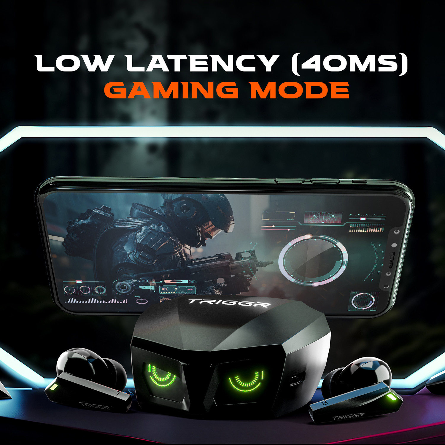 Image of TRIGGR Kraken X1 with Battery Display, 40ms Latency, Quad Mic ENC, 40 Hr, v5.3 Bluetooth