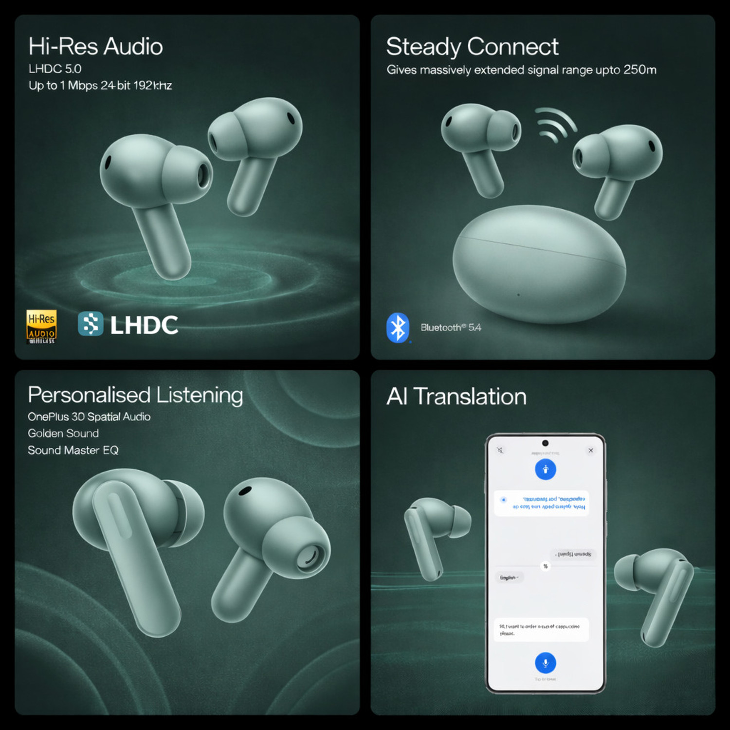 Image of Lynacz Original Compatible with Buds 4 TWS Earphones | 3D Audio, Dual Driver Bass Bluetooth Headset (AI ENC Calls, 45 Hours Backup, Fast Charge, Gaming Low Latency - (Green), In the Ear)