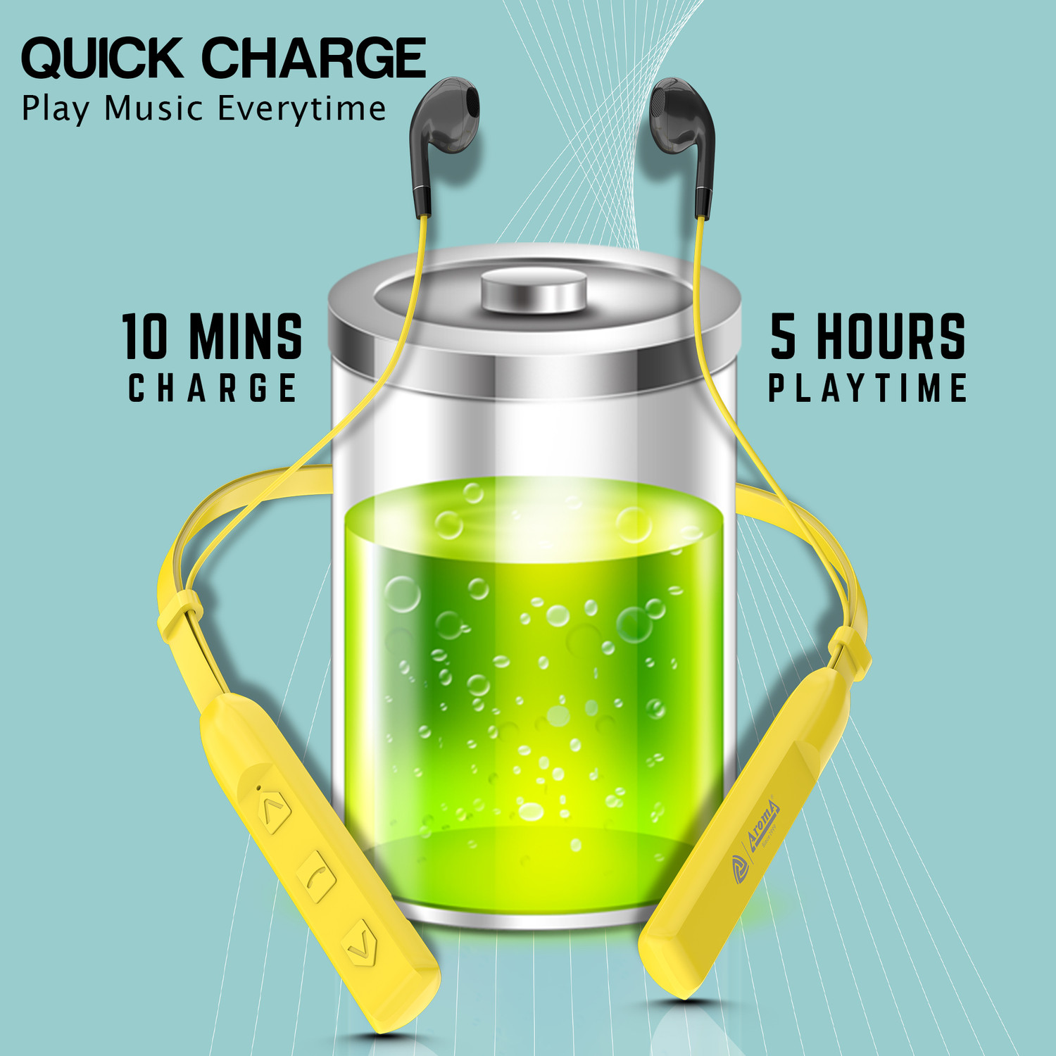 Image of Aroma NB119D Dream 60 Hours Playing Time Fast Charging Bluetooth Neckband Earphone Bluetooth