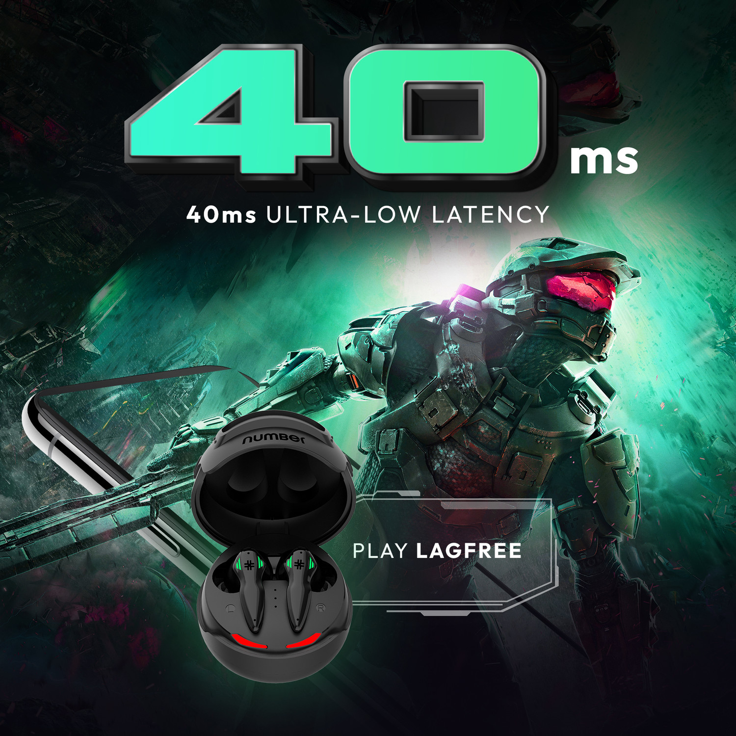 Image of Number Super Buds Pro GT9 Helmet MEMS ENC Gaming TWS, 48 Hrs Battery, 40ms Low Latency Bluetooth