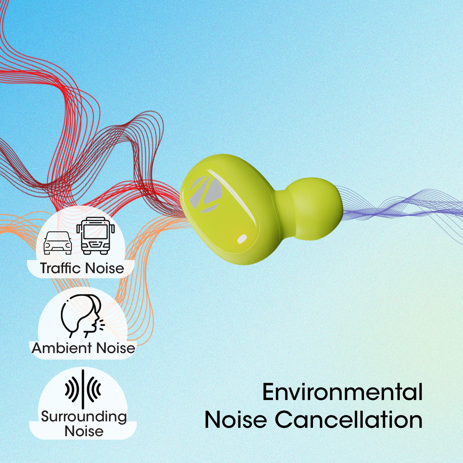 Image of ZEBRONICS ZEB-SOUND BOMB N1 TWS earbuds, ENC, Voice assistant, Splash Proof Bluetooth