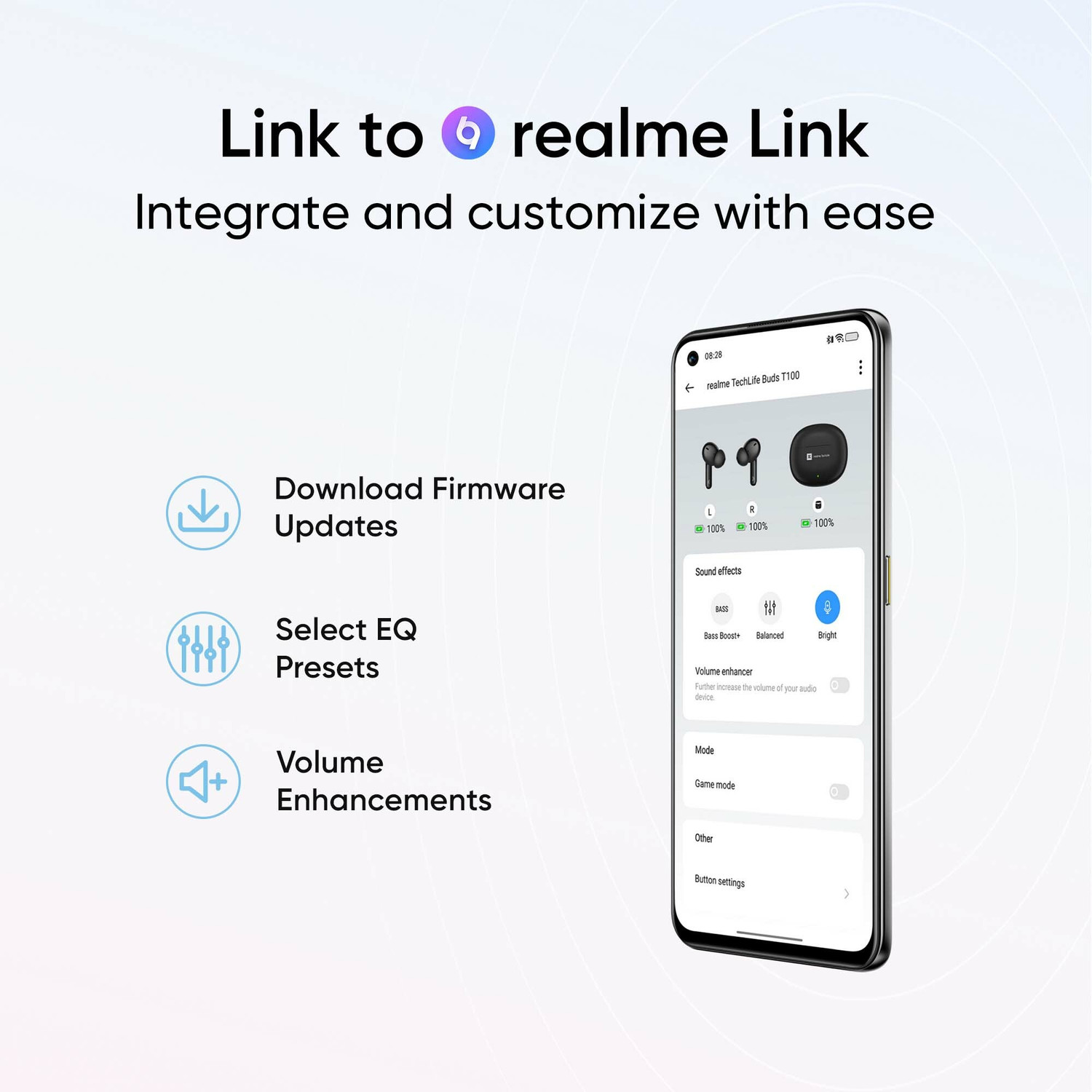 Image of realme Techlife Buds T100 with up to 28 Hours Playback & AI ENC for Calls Bluetooth