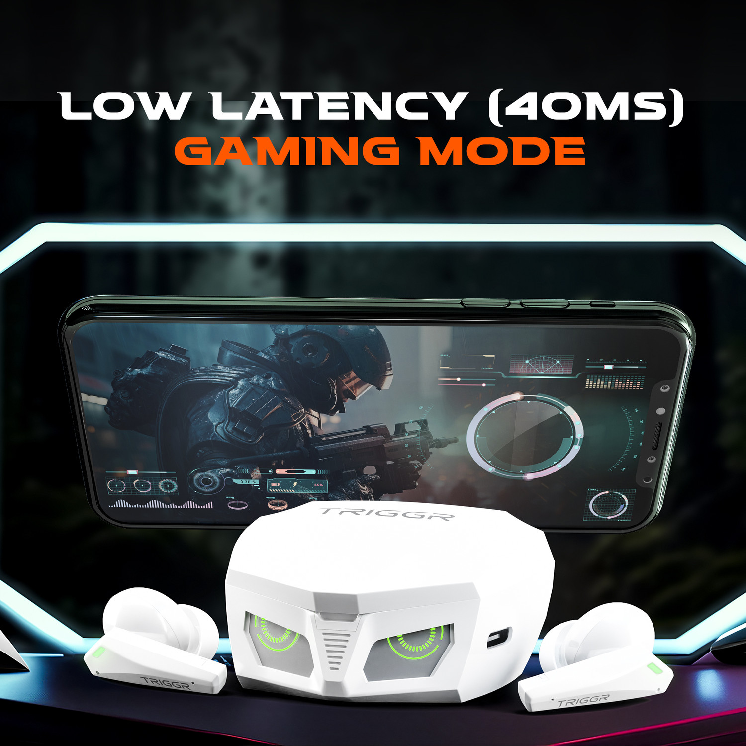 Image of TRIGGR Kraken X1 with Battery Display, 40ms Latency, Quad Mic ENC, 40 Hr Battery, v5.3 Bluetooth